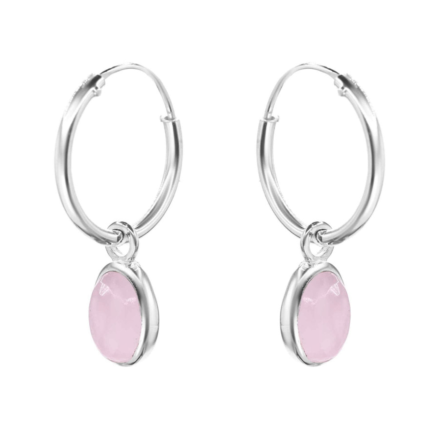aros de plata 925 argollas con colgante de piedra cuarzo rosa