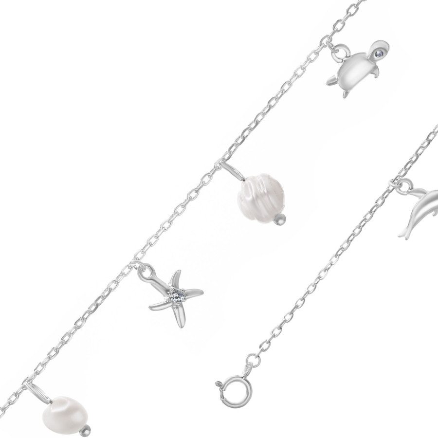 pulsera de plata 925 diseno marino con perlas de rio