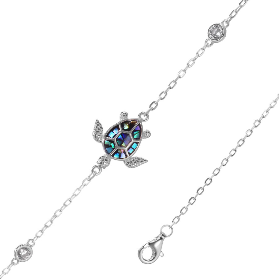 pulsera de plata 925 diseno tortuga con caparazon mosaico y serie de circones